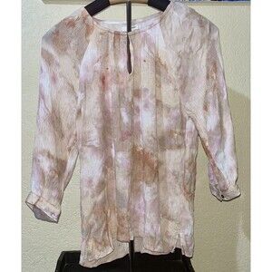 Maurice’s Gauzy Crinkle Peasant Top M Pink Tan Tie Dye Side Split 3/4 Slv Womens